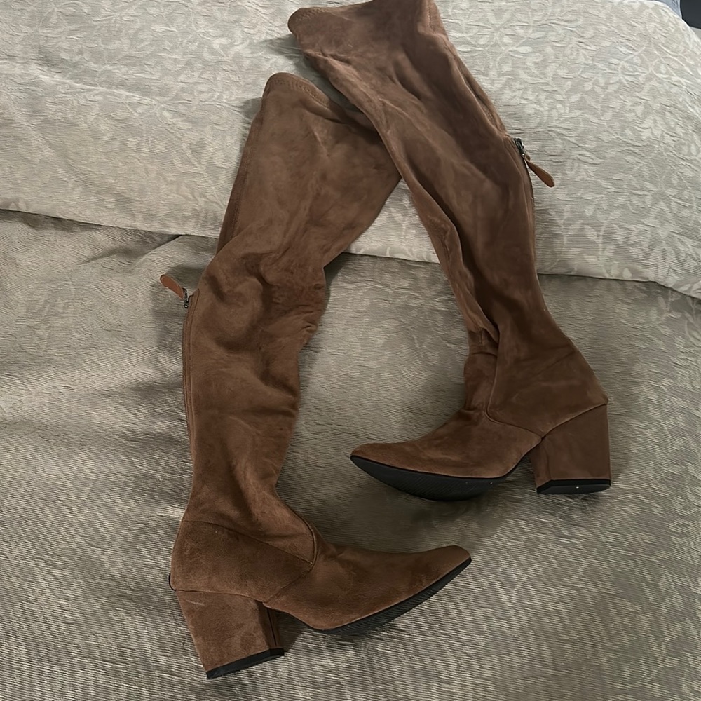 Taupe suede over knee boot